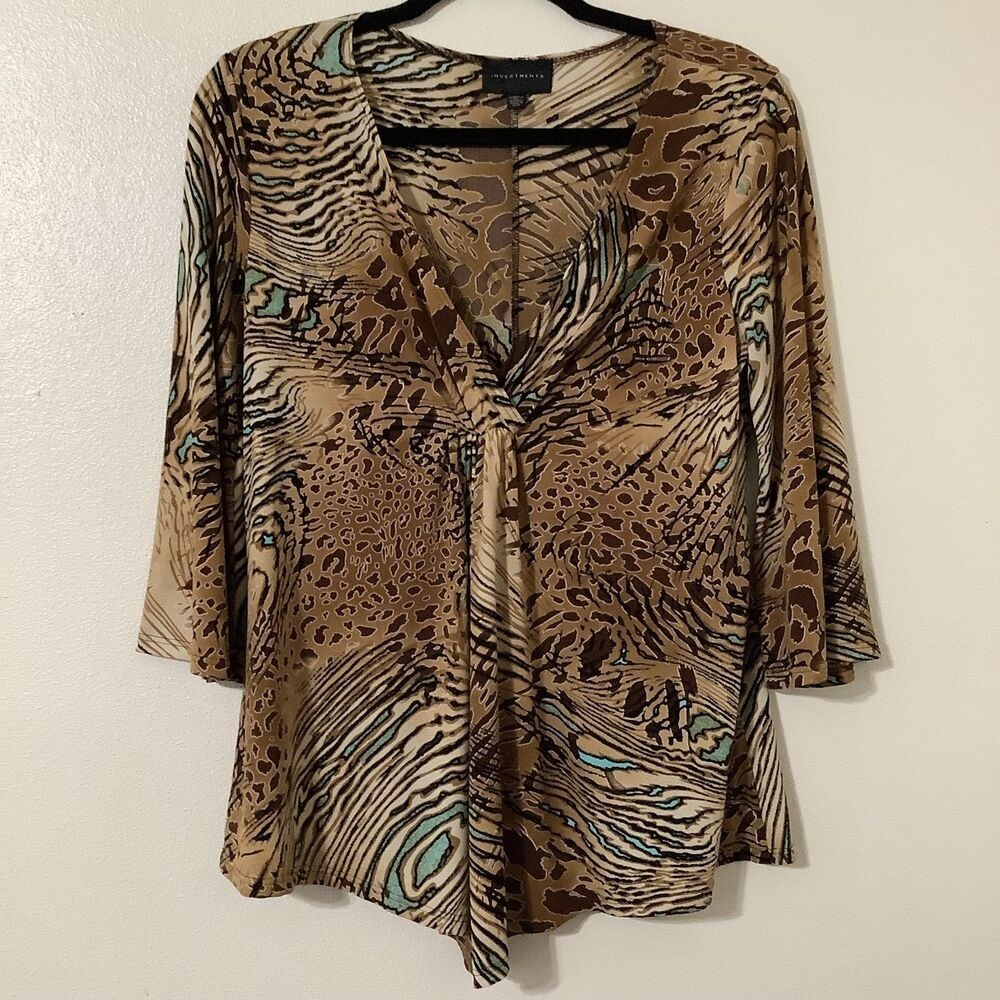 Animal Print Blouse Medium Y2K Funky Bohemian Boho Cheetah Zebra Tiger Slinky